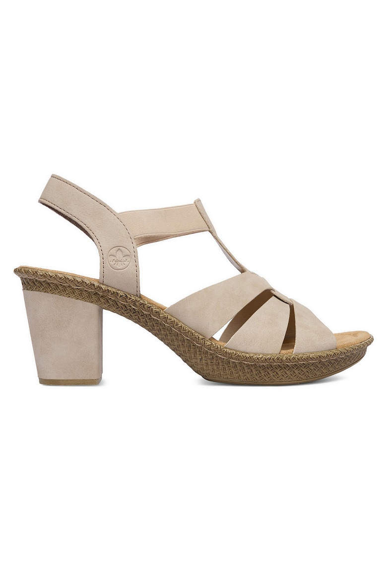 Sandale bej cu toc bloc - Bej