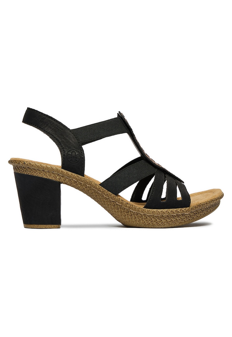 Sandale dama toc bloc - ornamente zirconii - negru - piele ecologica