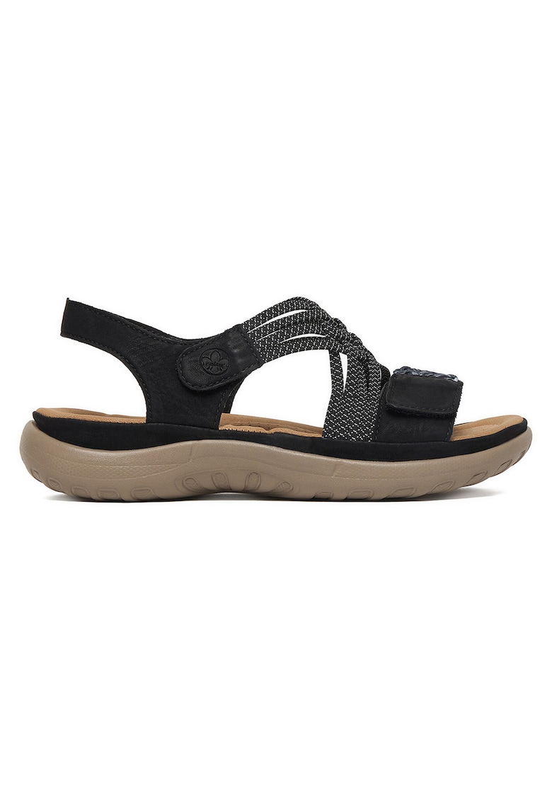 Sandale dama negru - piele ecologica - inchidere cu scai - design confortabil