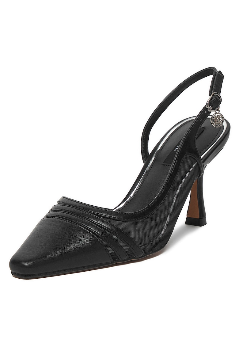 Pantofi dama - toc ascutit - negru - textil