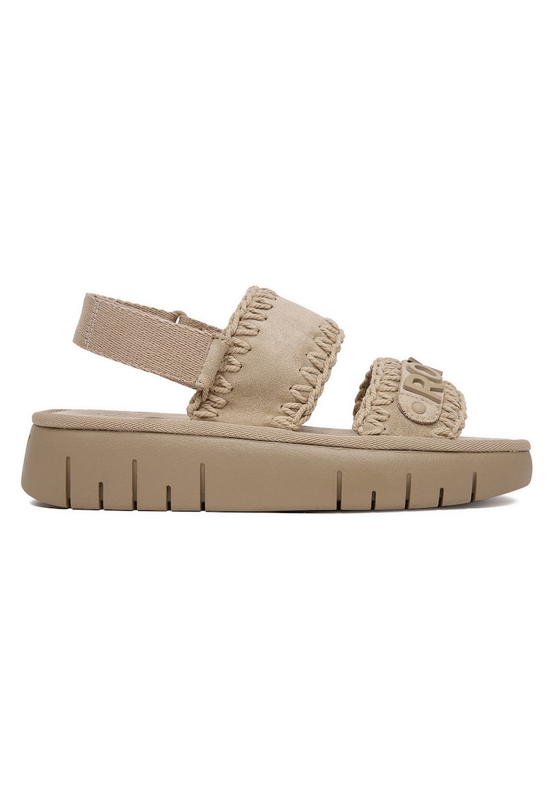 Sandale dama bej - material textil - inchidere velcro - platforma