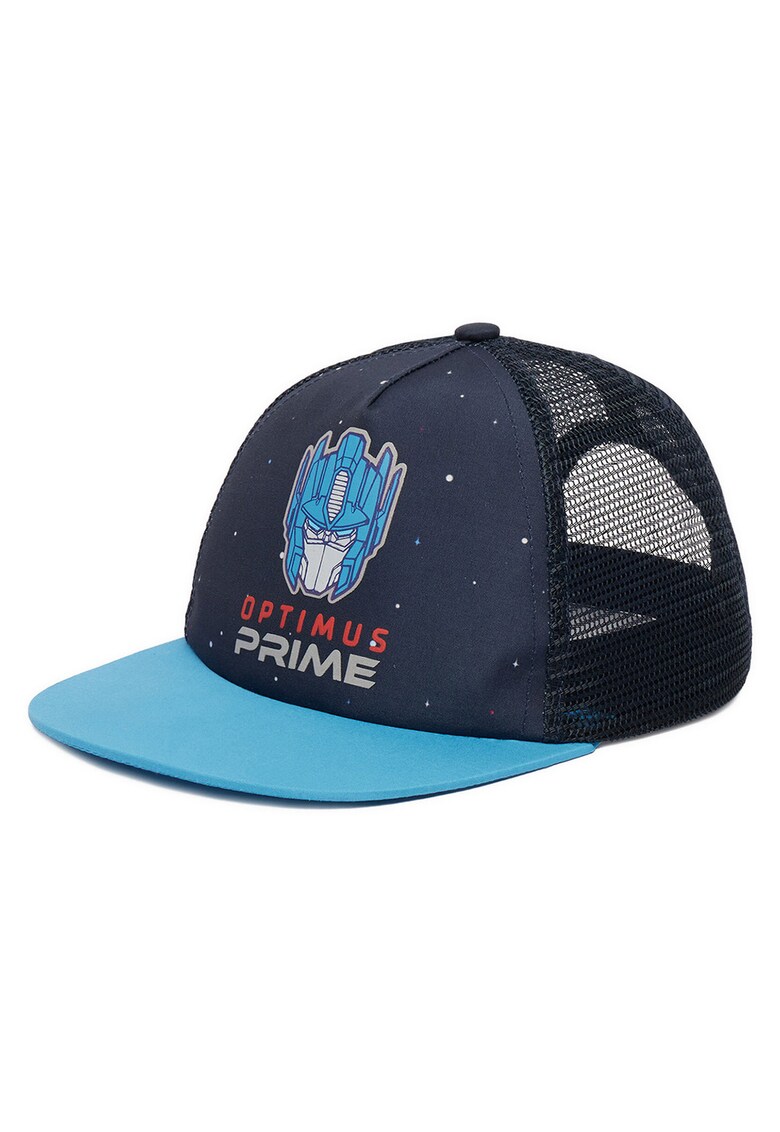 Sapca textil cu plasa si cozoroc plat - cu imprimeu Optimus Prime - Bleumarin/albastru - Marime unica