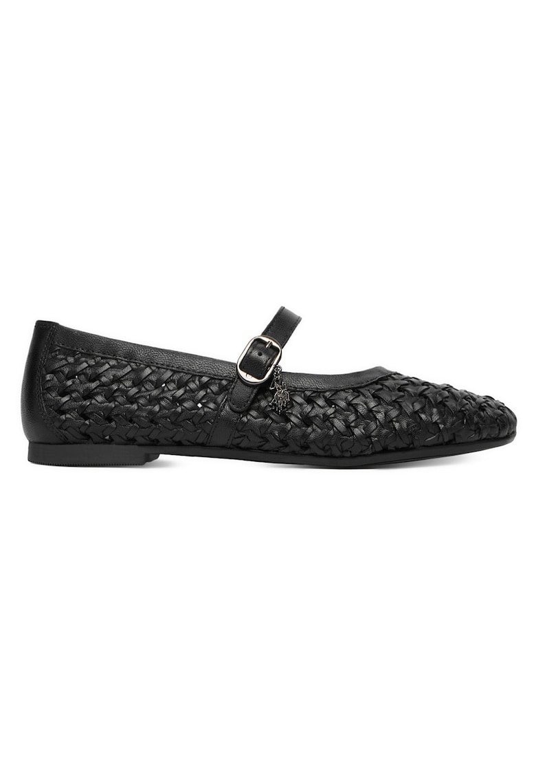 Balerini Dama - Piele naturala - Negru - Rotund - Catarama