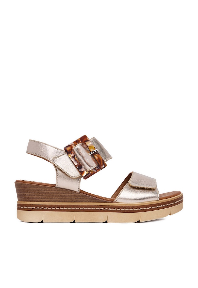 Sandale dama auriu - piele naturala - platforma - inchidere velcro - Auriu