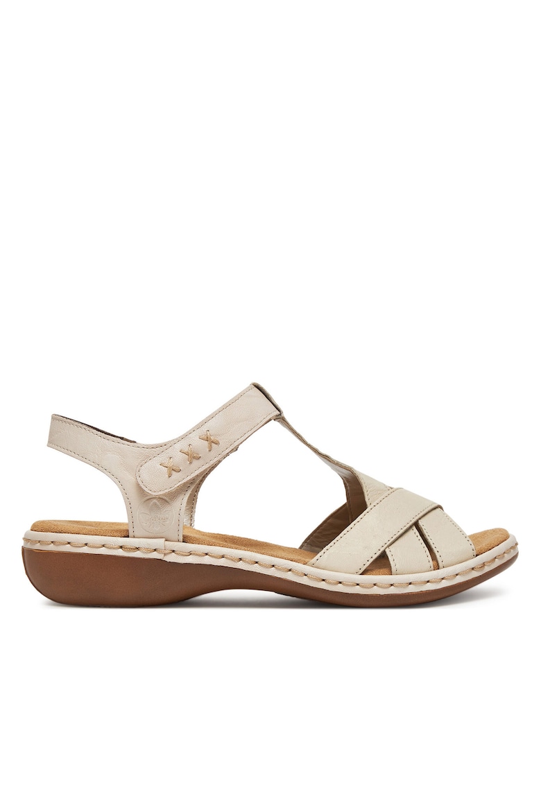 Sandale dama piele naturala - bej - inchidere velcro - talpa cusuta