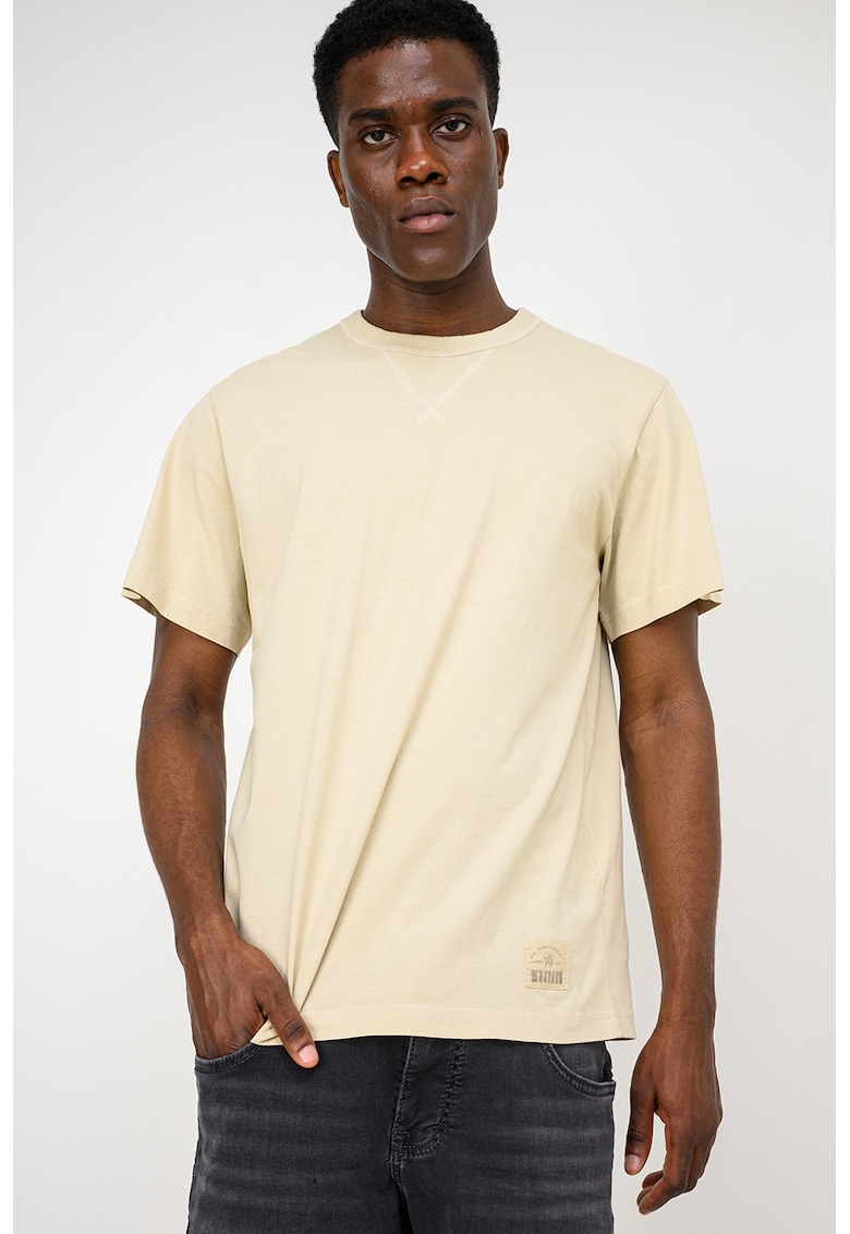 Tricou din bumbac cu decolteu la baza gatului Arvin - Masliniu deschis