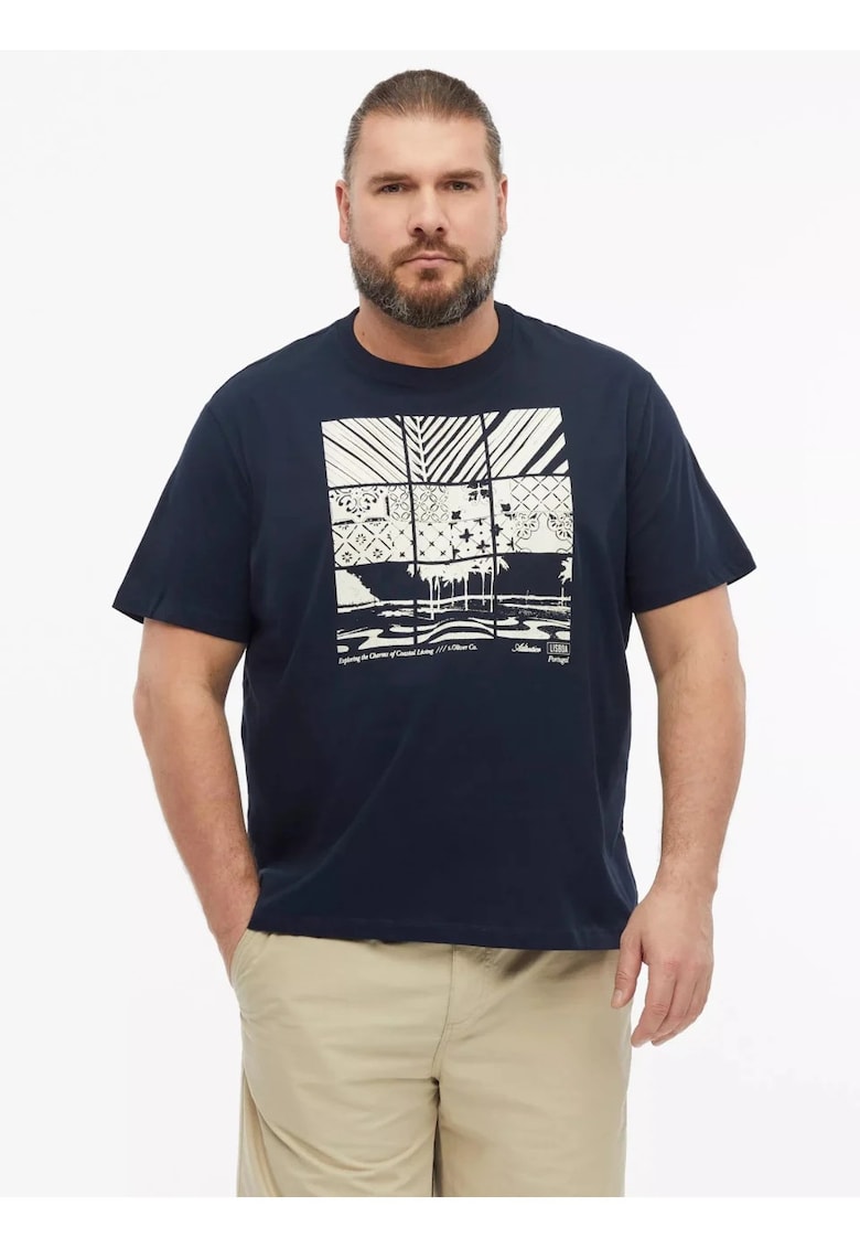 Big Sizes Tricou la baza gatului - barbati big sizes - din bumbac - cu imprimeu - Regular fit - Bleumarin inchis -