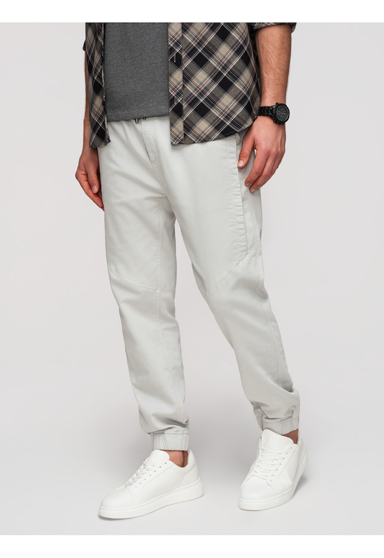 Pantaloni barbati joggeri elastici cu talie ajustabila si buzunare - Gri deschis