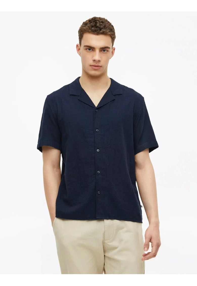 Camasa cu maneca scurta barbati - din bumbac - Resort fit - Bleumarin inchis