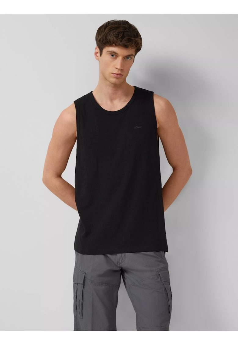Tricou fara maneca barbati - din jerseu de bumbac - Regular fit - Negru -