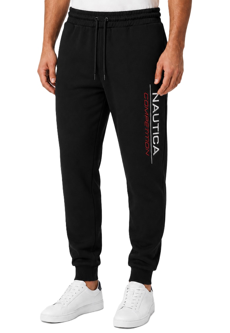 Pantaloni de trening cu logo brodat pe picior - Negru