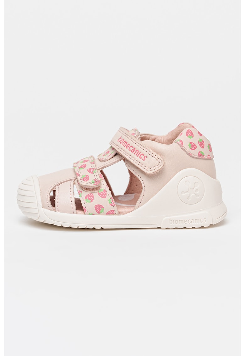 Sandale din piele cu model cu capsuni - Nude rose