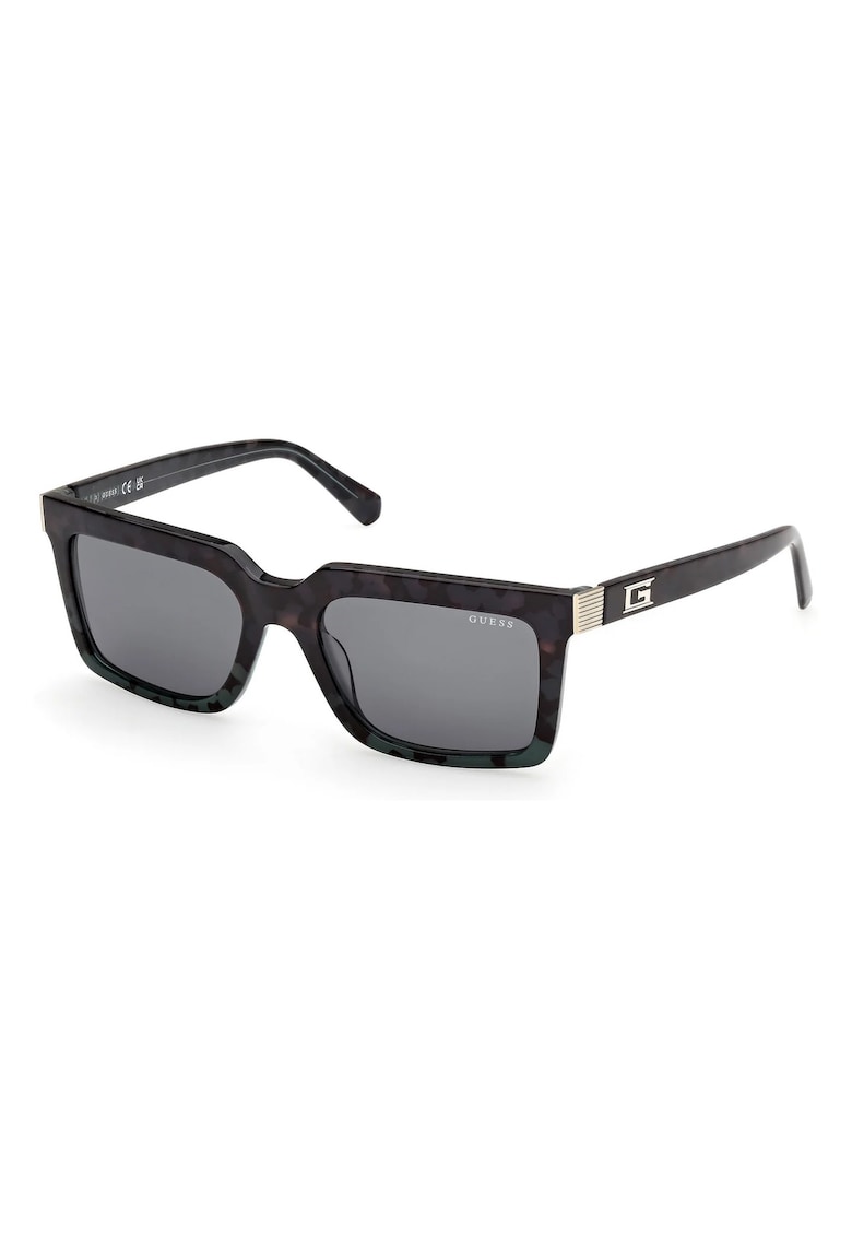 Ochelari de soare bărbați rectangulari - rame acetat maro închis - lentile albastre - 55x19x145mm