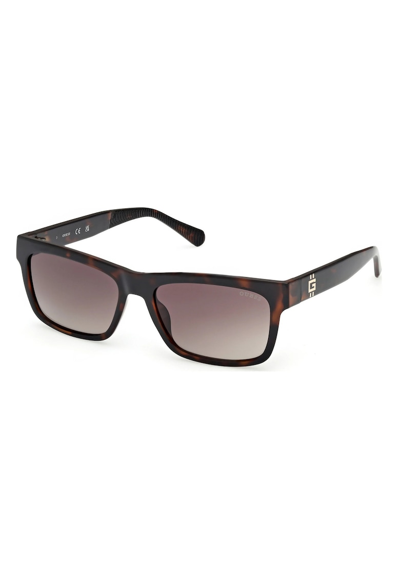 Ochelari de soare bărbați rectangulari - acetat havana închis - lentile maroon degrade - 57x17x145mm