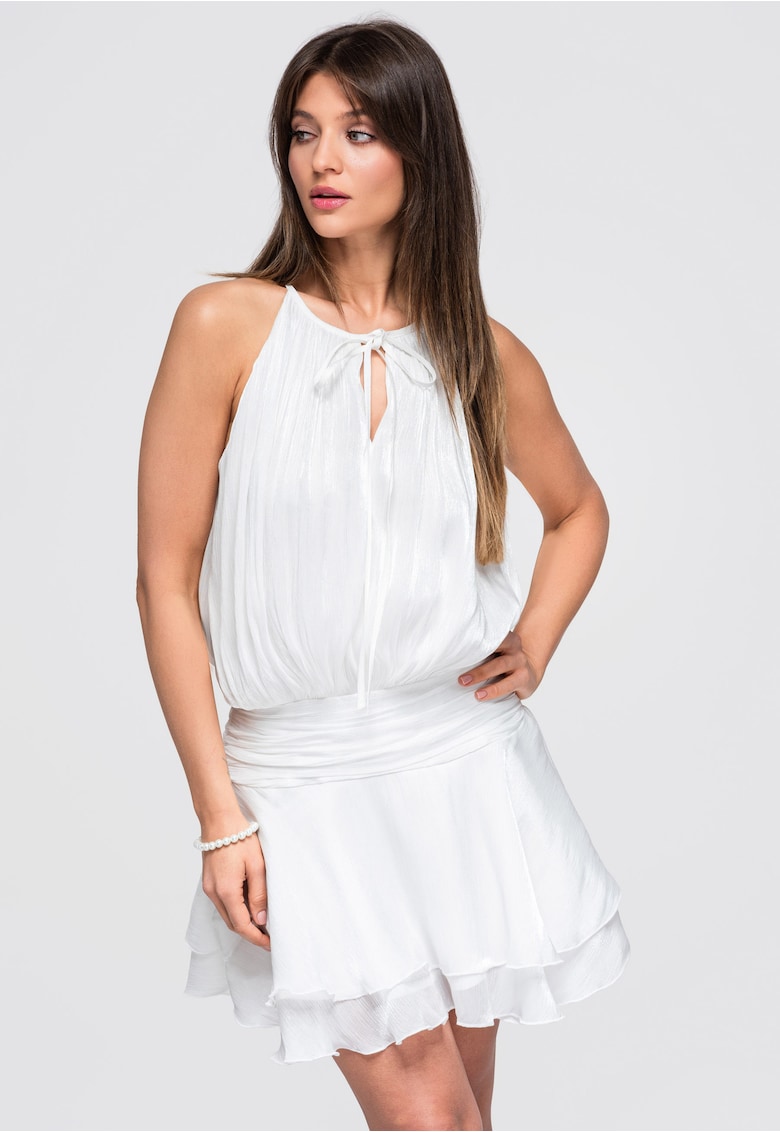 Rochie mini fara maneci cu decolteu legat si talie accentuata