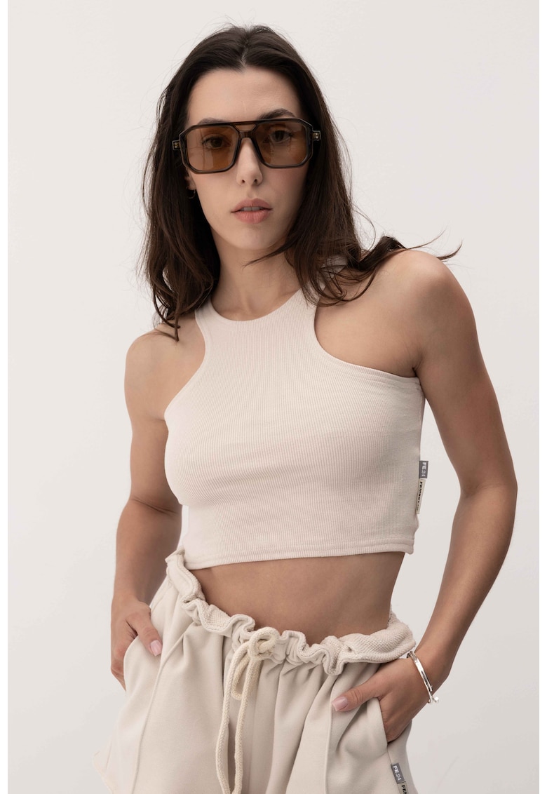 Top crop cu spate decupat Midline - Bej