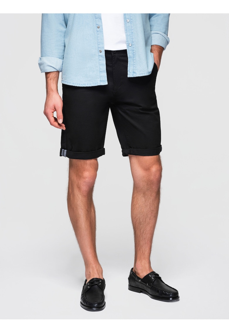 Pantaloni scurti barbati din bumbac cu elastan - croi clasic - confortabili - Negru