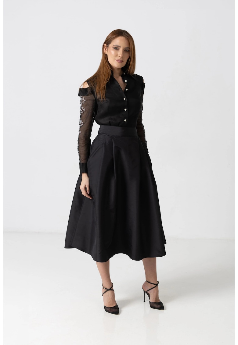 Fusta midi din tafta - Negru