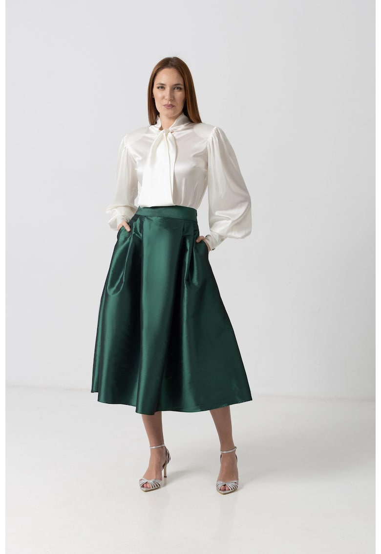 Fusta midi din tafta verde