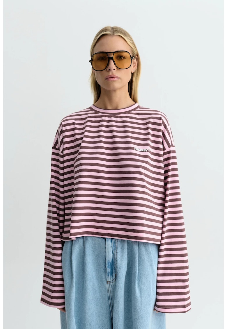 Tricou ELIN cu dungi cu maneca lunga Roz M/L / Roz