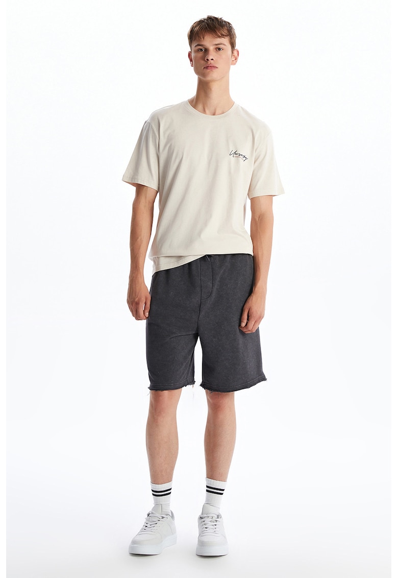 Tricou din bumbac cu imprimeu pe piept - Bej deschis