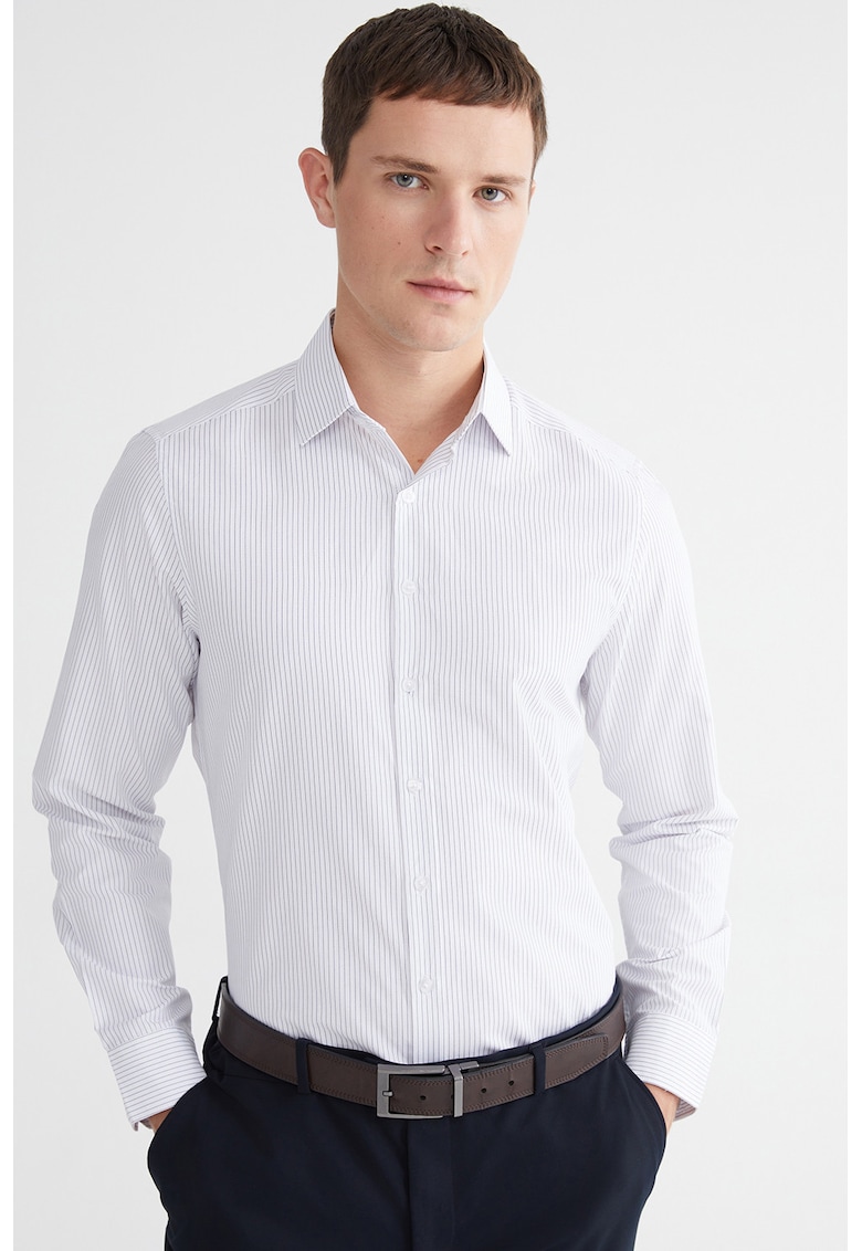Camasa slim fit cu model cu dungi discrete - Alb/Albastru ultramarin