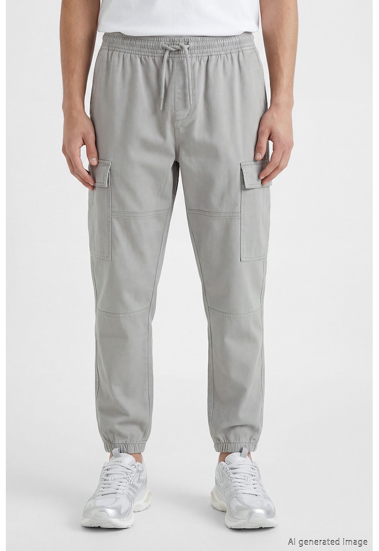 Pantaloni cargo regular fit cu snur de ajustare in talie - Gri marmorat