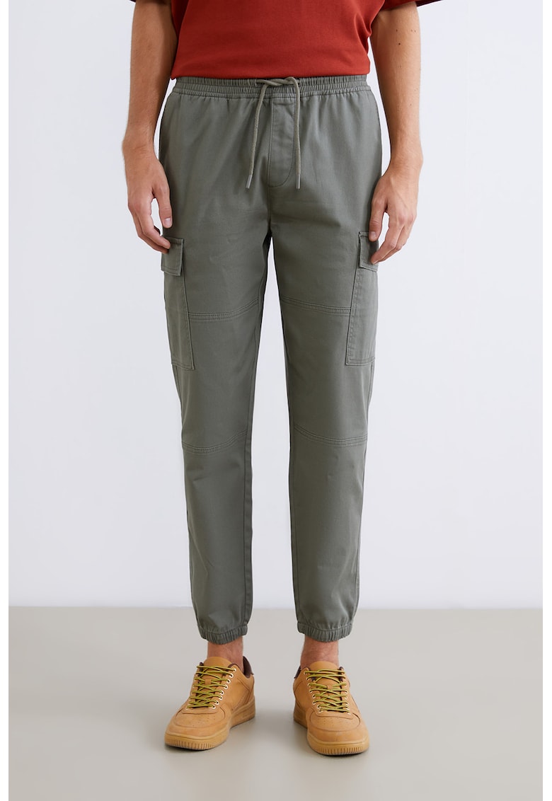 Pantaloni cargo regular fit cu snur de ajustare in talie - Verde stins