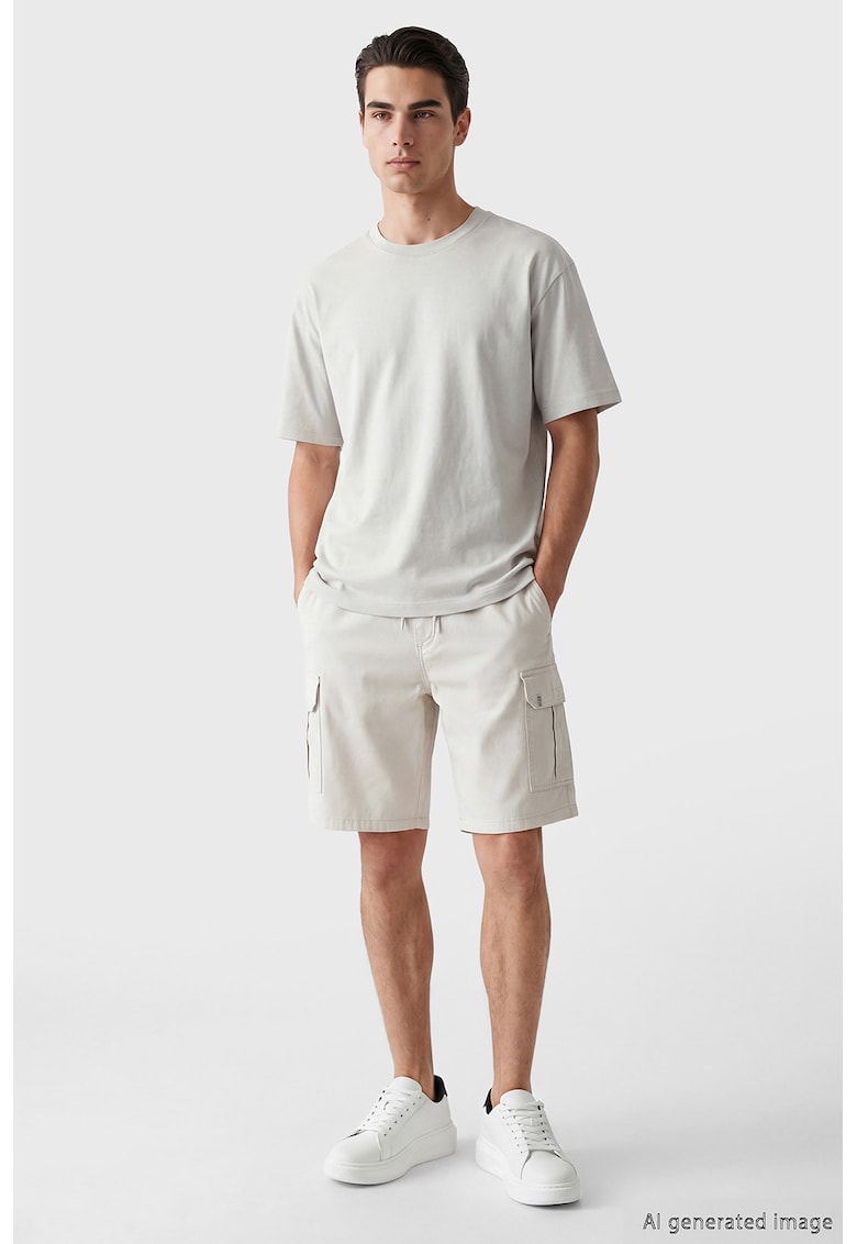 Pantaloni scurti cargo cu snur in talie - Alb fildes