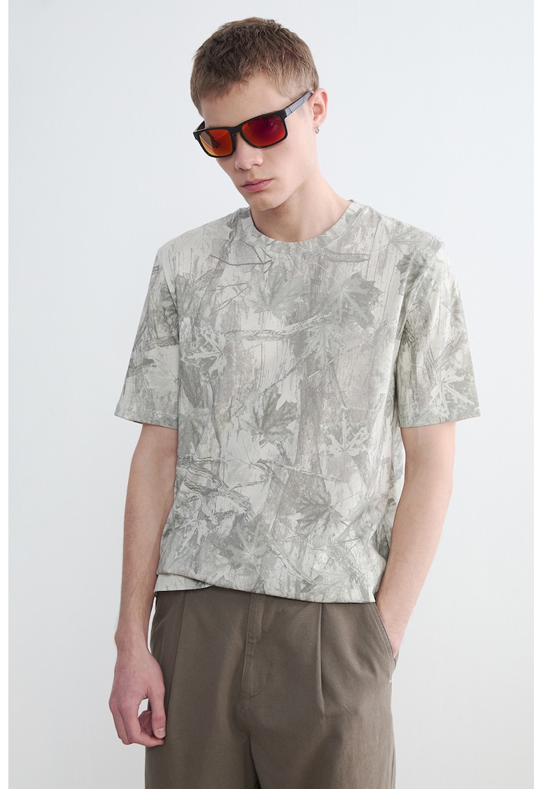 Tricou cu imprimeu grafic - Alb murdar/Verde stins