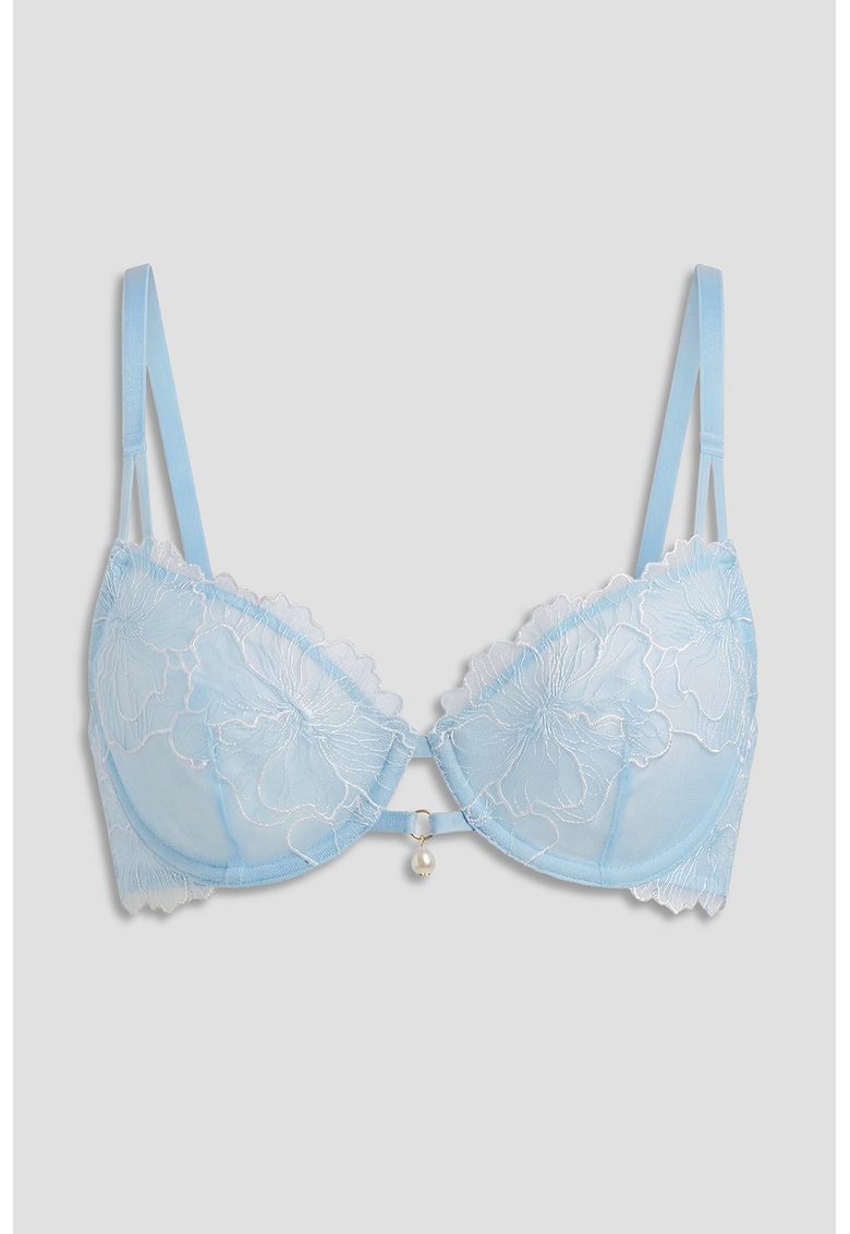 Sutien cu sustinere metalica si flori brodate - Albastru azur