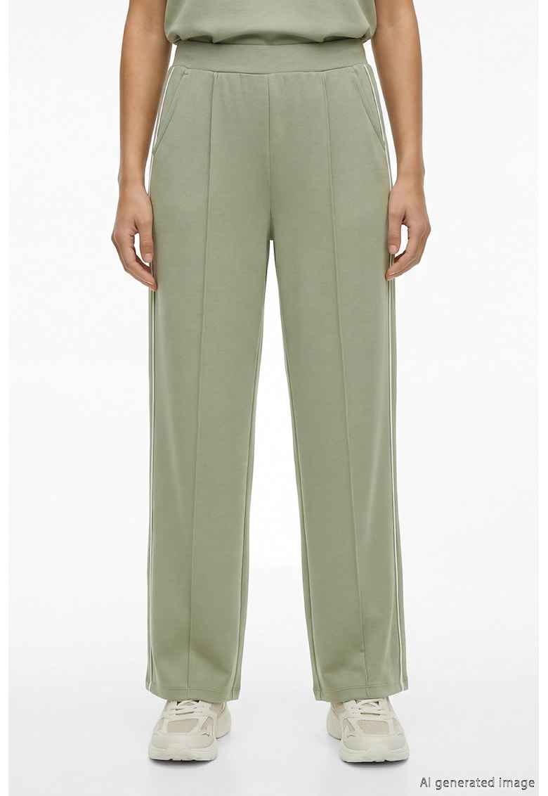 Pantaloni de trening drepti cu segmente laterale contrastante - Verde stins