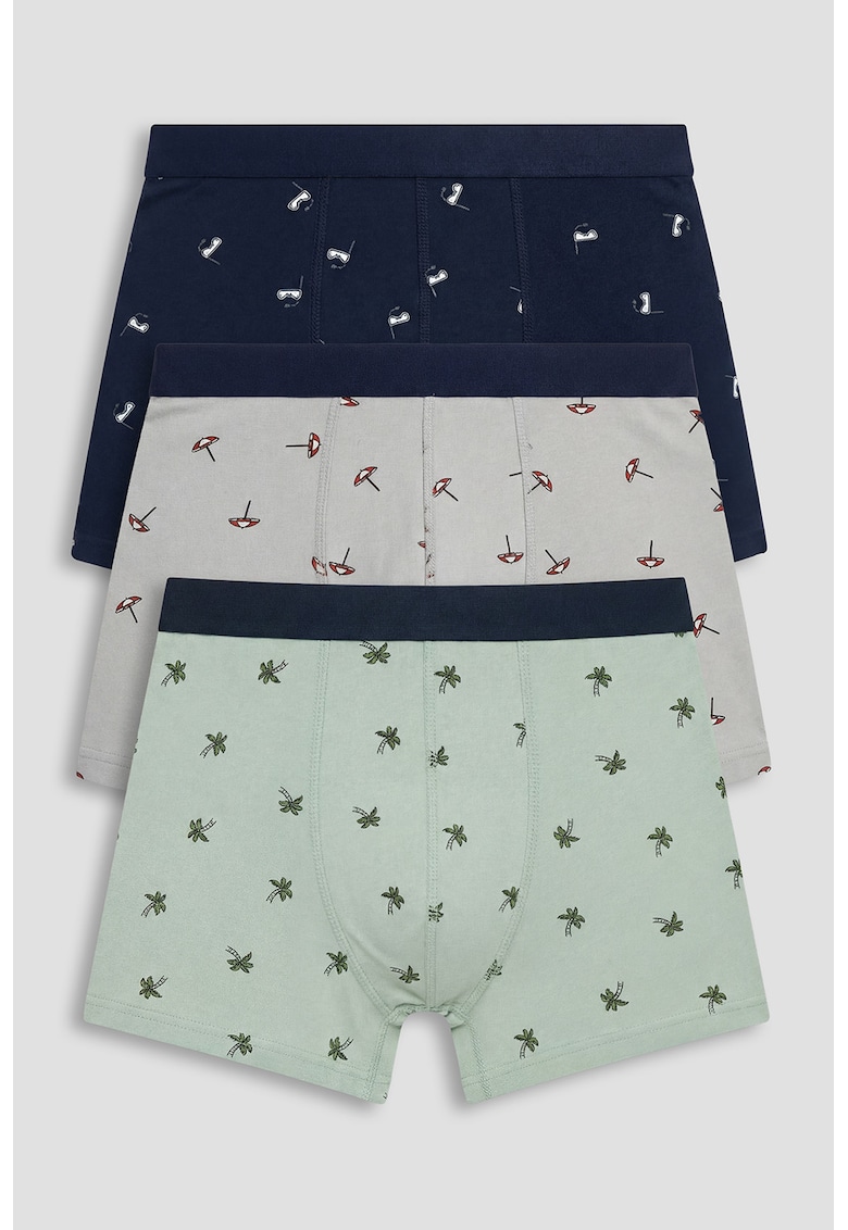 Set de boxeri cu model grafic - 3 perechi - Gri deschis/Verde pastel/Bleumarin
