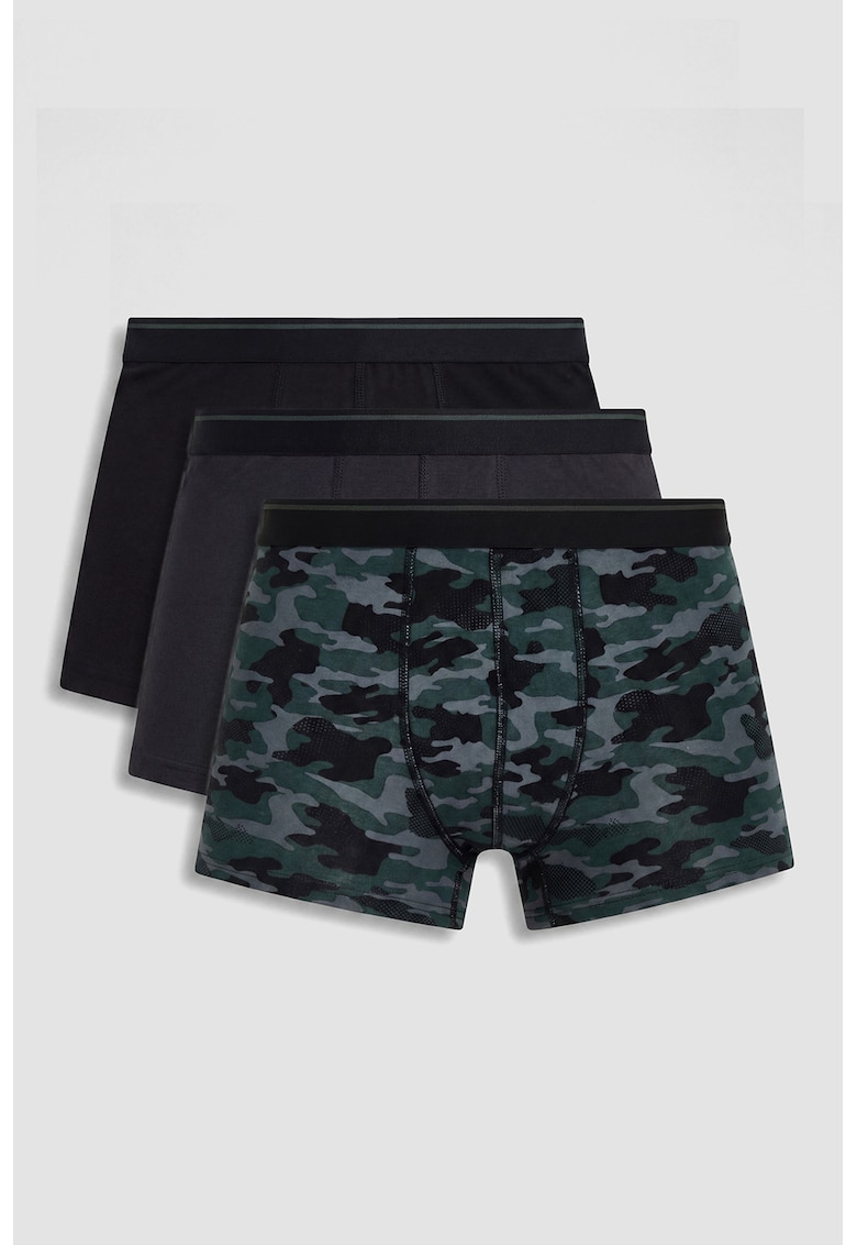 Set de boxeri cu talie elastica - 3 perechi - Negru/Verde smarald/Gri antracit