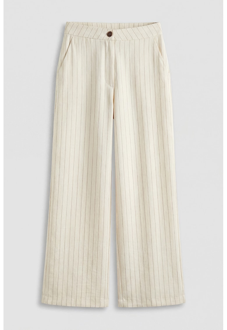 Pantaloni in dungi cu talie medie - Bej