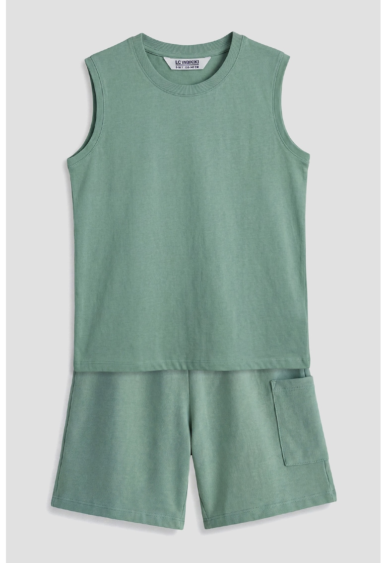 Set de top uni si pantaloni scurti - 2 piese - Verde turcoaz