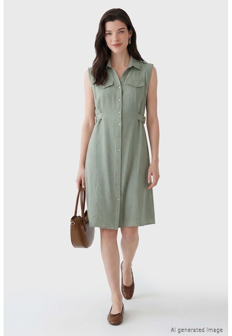 Rochie-camasa midi - Verde stins