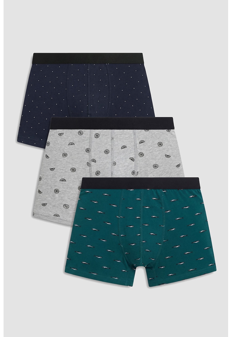 Set de boxeri din amestec de bumbac - 3 perechi - Gri melange/Albastru petrol/Bleumarin