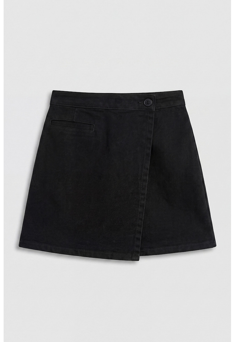 Fusta-pantalon uni cu talie medie - Negru