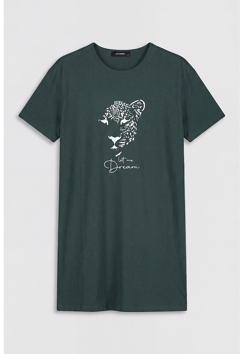 Rochie-tricou cu imprimeu frontal - Verde smarald -