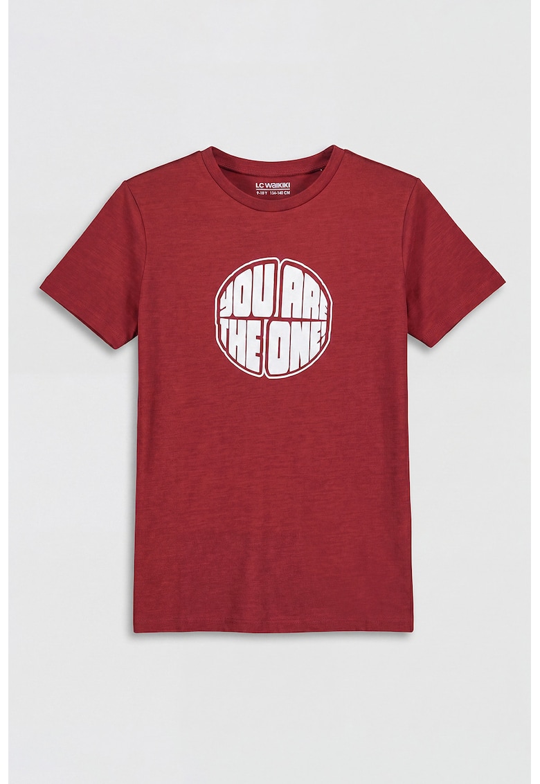 Tricou din amestec de in cu text - Visiniu -