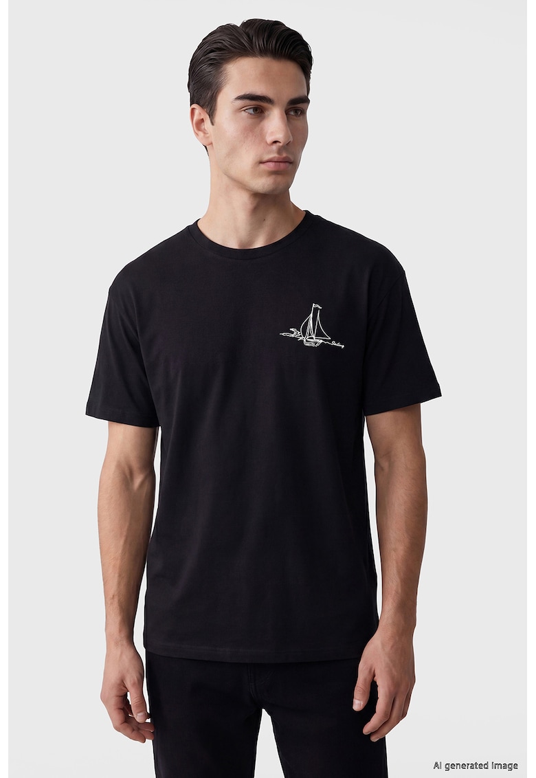 Tricou de bumbac cu imprimeu grafic - Alb/Negru