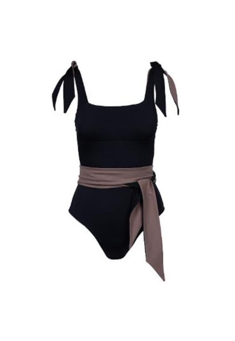 costum de baie intreg reversibil cu decolteu fata si spate patrat - Negru