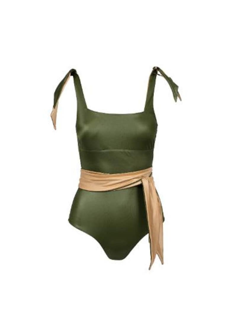 costum de baie intreg reversibil cu decolteu fata si spate patrat - Verde