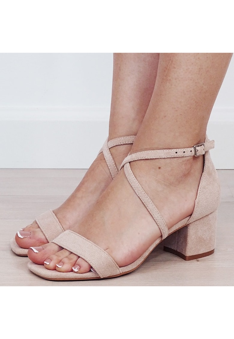 Sandale bej cu toc mic B-6895 M12 12859 - Bej