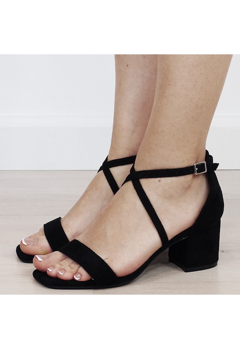 Sandale negre cu toc mic B-6895 M12 12882 - Negru