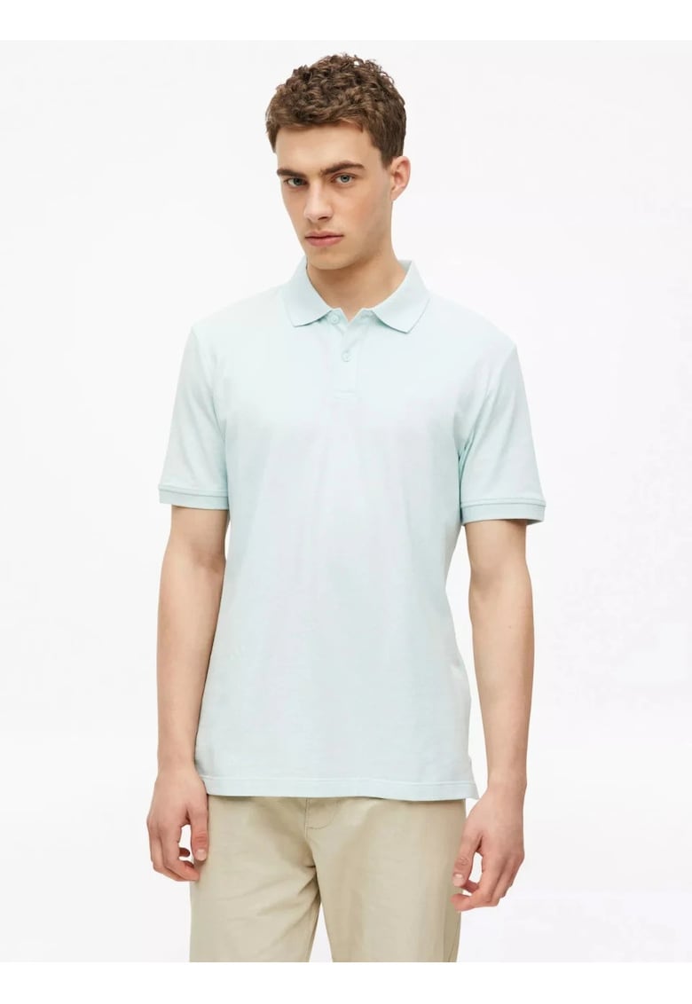 Tricou polo barbati din piqué de bumbac - Regular fit - Albastru deschis