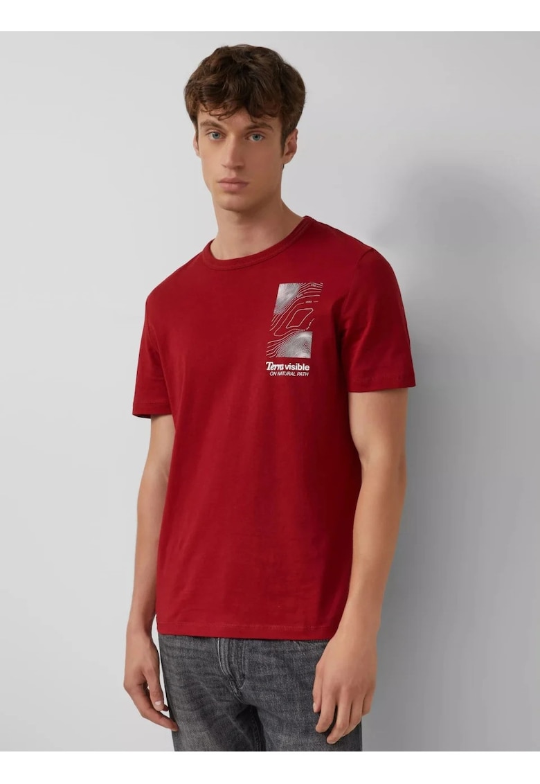 Tricou barbati cu imprimeu frontal - din bumbac - Regular fit - Rosu
