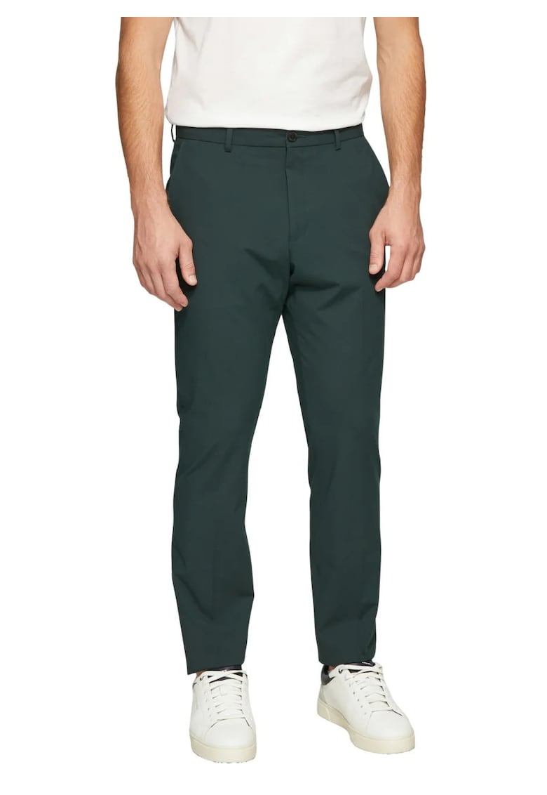 Pantaloni costum barbati - cu talie medie si croiala Slim fit - Verde inchis -