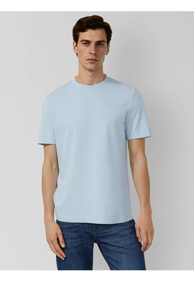 Tricou barbati la baza gatului - din bumbac - Regular fit - Albastru deschis -